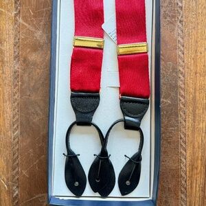 Red Nylong Suspenders with Leather Trim